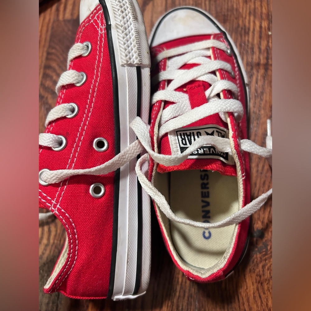 Size 13 kids Red and white low top Converse